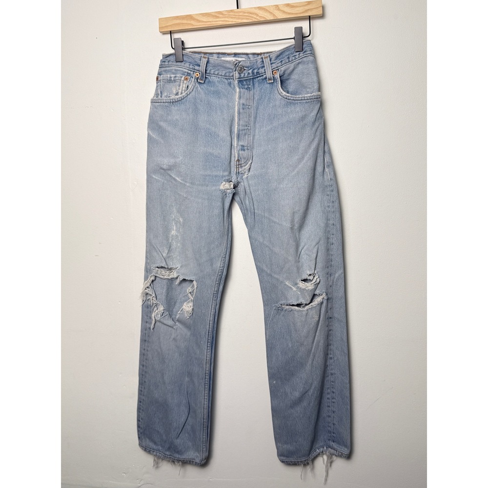 RE/DONE Levi's High Rise Distressed Straight Leg Jeans Light Wash Size 25